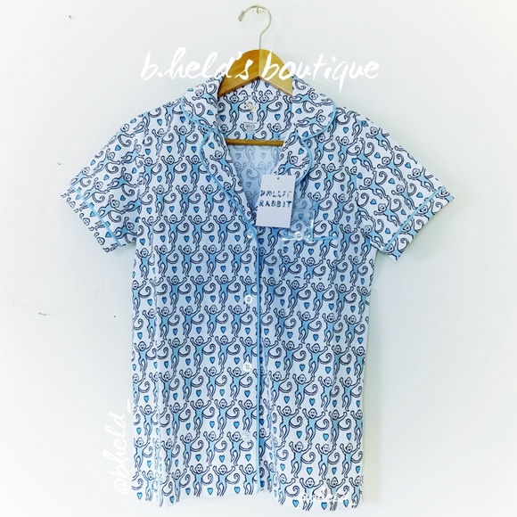 Roller Rabbit Lovely Monkey Polo Pajamas in Powder Blue/Navy Sz XS Brand New NWT - Picture 3 of 14